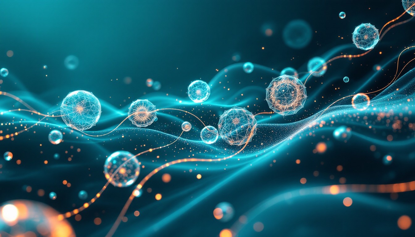 streams of energy weave through a deep cyan space
