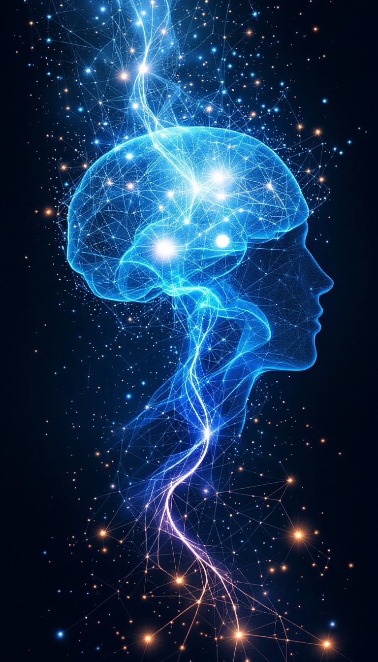 Graphic image of a brain and face