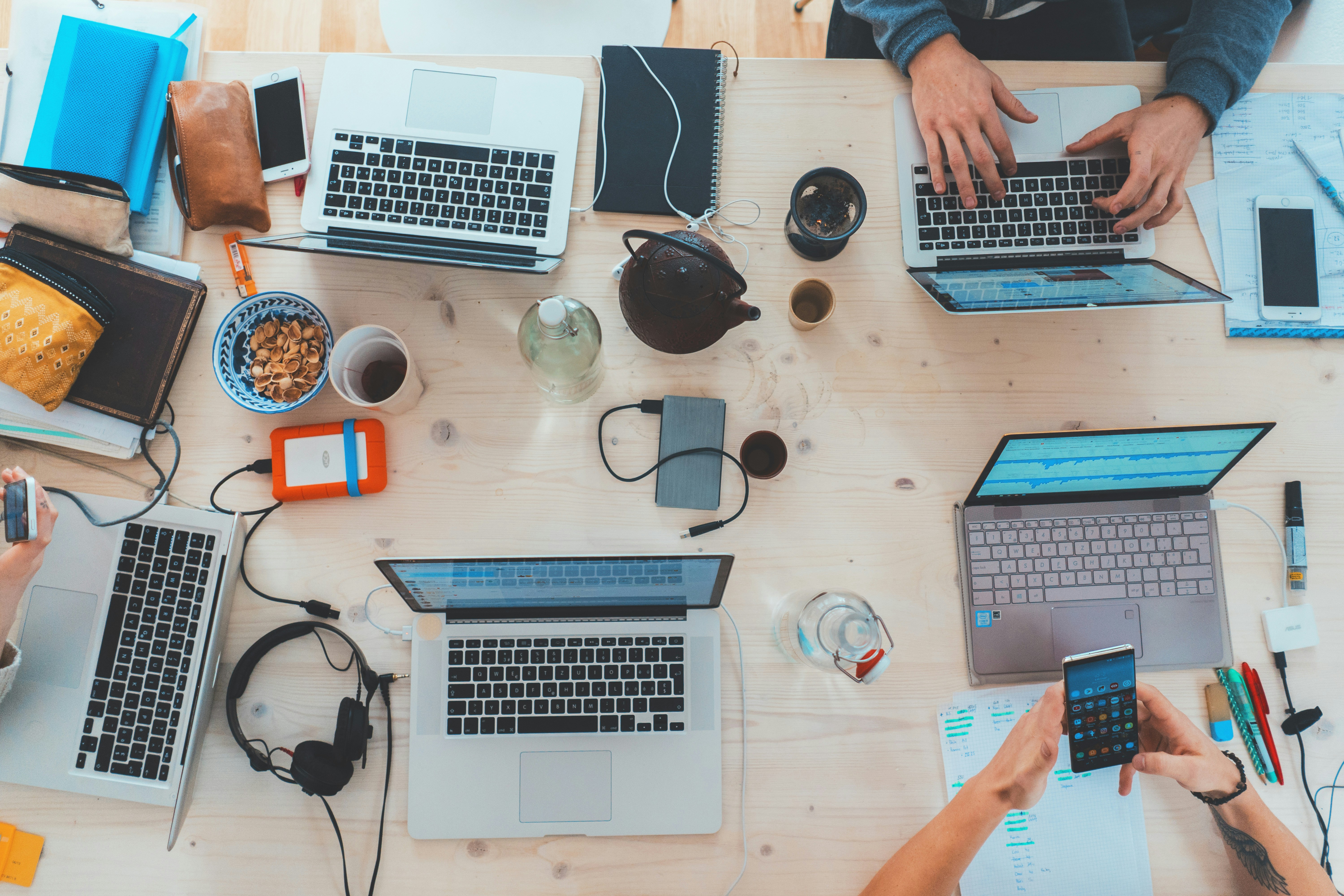 many computers on a table